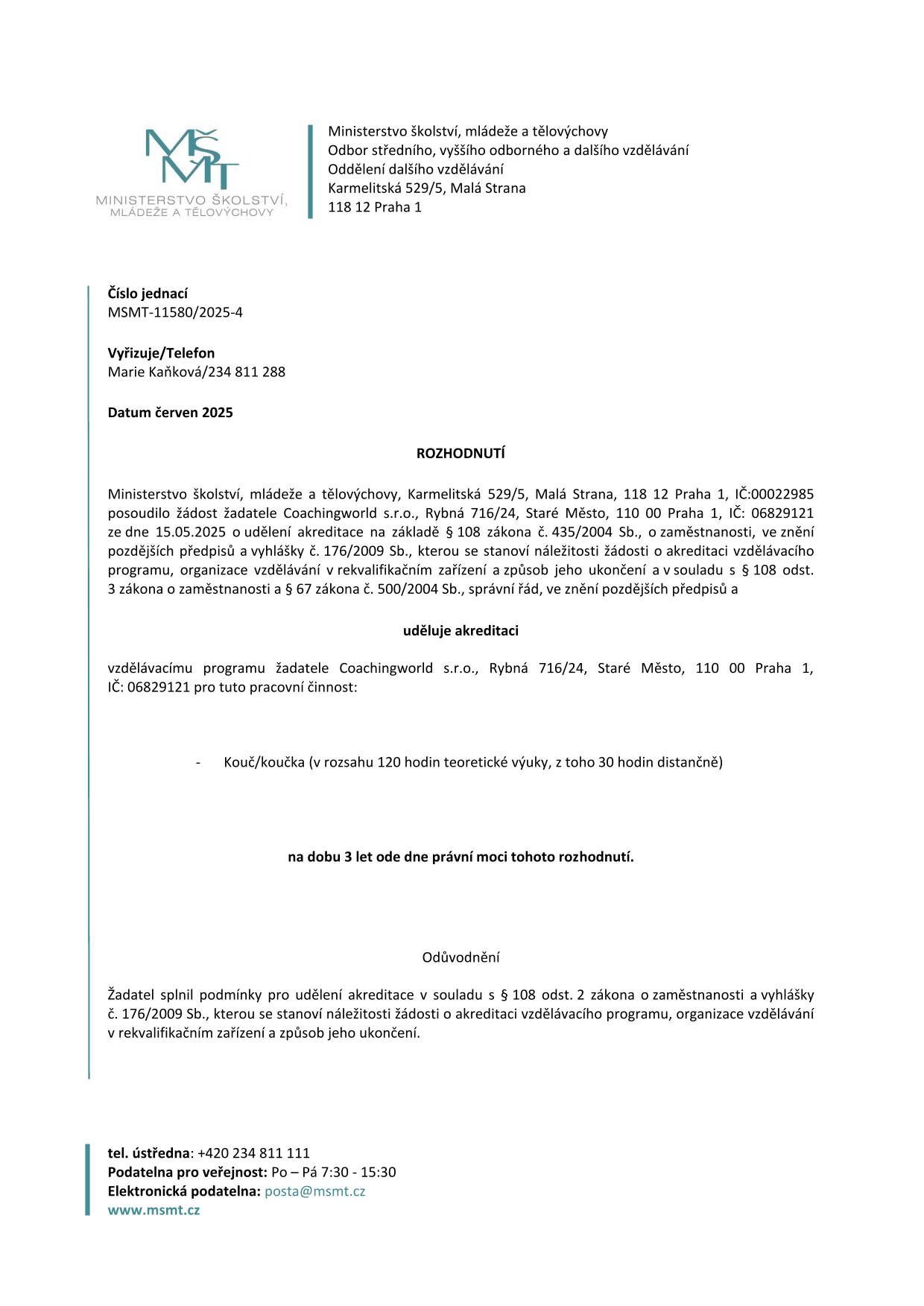 Akreditace MŠMT 2025 - dokument 1